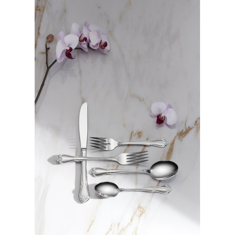Oneida True Rose 45 Piece Everyday Flatware, Service for 8,
