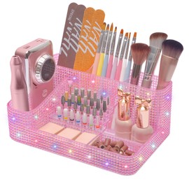 ANRUI Nail Drill Bit Holder, 28 Holes Plastic Nail Drill Machine & Bits Storage Case, Professional Nail Desk Organizer for Manicure Tools Gift for Women and Girls- Diamond Pink