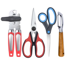 Left Handed Scissors, Kitchen Poultry Shears and Can Opener, Peeler Set, Lefty Tools Utensils for Left Hand People/Adults (4 in 1)