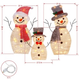 ATDAWN Light Up Snowman Family, Pre-Lit 60 Lights Christmas Collapsible Snowman Outdoor Decoration, Outdoor Lighted Snowman Christmas Yard Decorations