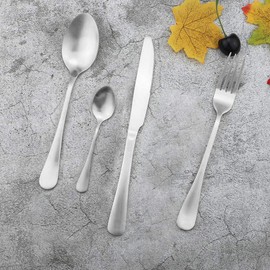 JASHII Flatware Set, 24-piece Silverware Cutlery Set with Serving Pieces, Heavy-duty Stainless Steel Utensils, Include Knife/Fork/Spoon, Matte Finish, Dishwasher Safe, Service for 6 (Silver)