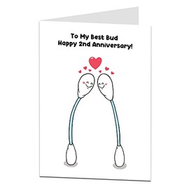 Funny 2nd Wedding Anniversary Card. Cotton. To My Best Bud Happy Second Anniversary. For Couple