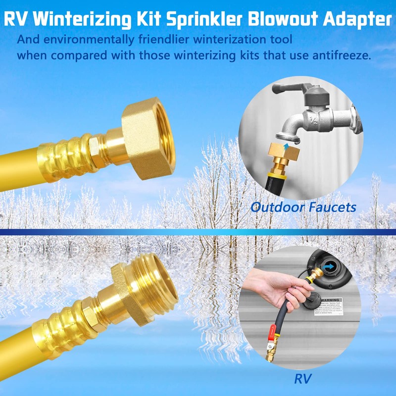 RV Winterizing Kit, 12" RV Winterize Blowout Adapter with Shut