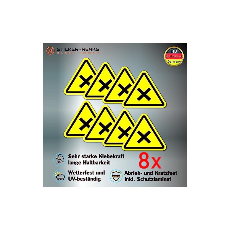 Pack of 8 Warning Stickers 6 x 5 cm Hazardous