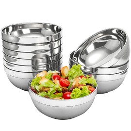 yarlung 10 Pack Stainless Steel Bowls 6.3 Inch Snacks Bowls, 25 Oz Soup Bowls Lightweight Salad Bowls Double-walled Metal Serving Dishes for Sauces, Noodle, Ice Cream