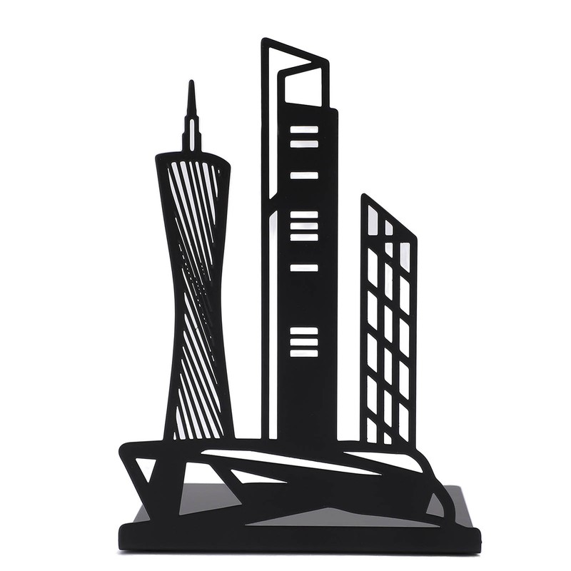 4pcs Bookends Black Architectural Style Decorative Non Slip Metal Desktop