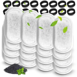 Cat Water Fountain Filters, Compatible with Stainless Steel Pet Fountain 8 Filters with 8 Sponges Replacement Filters for Cat Fountain (16 Filters& 16 Sponges)