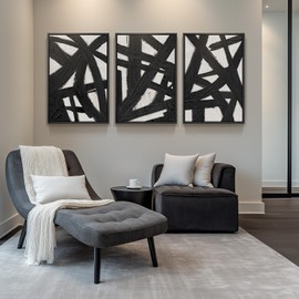 Framed Black and White Abstract Wall Art for Living Room, Large 3 Piece Modern Canvas Prints Paintings Artwork For Walls, Minimalist Lines for Bedroom, Kitchen, Hallway Wall Decor, 24x36 Inch