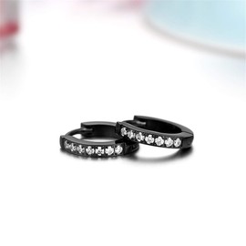 JewelryWe Creole Earrings, Jewellery, Stainless Steel Cubic Zirconia, Hinged Hoop Huggie Earrings for Men and Women, 13 mm, Black Gold, Rose Gold, Silver (customisable), Stainless Steel, black