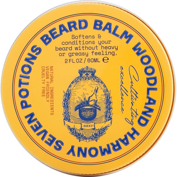 Seven Potions Beard Balm 2 oz. 100% Natural Beard Softener with Jojoba Oil. Makes Your Beard Soft, Stops Beard Itch, Leaves it Nourished, Naturally Shiny & Healthy (Woodland Harmony)