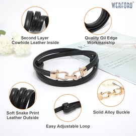 WERFORU Women 3 Pack Skinny Belt for Dress,Thin Waist Belt - Adjustable Leather Belt with Gold Buckle, Black+Brown+Beige, Fit Waist Size below 37 Inches