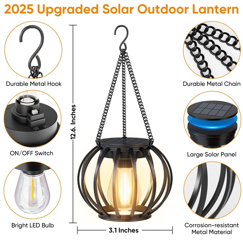 NESSTU Solar Lanterns Lights Waterproof: 4 Pack Metal Hanging Outdoor