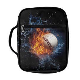 Rshubino Bible Cover for Boys Church Tote Bags with Zipper Pocket Bible Study Tote Bag Modern Bags for Standard and Large Bibles, Ice Fire Baseball