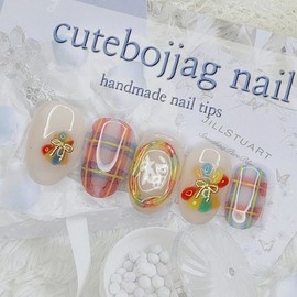  New Year's Lucky Bag Handmade Nail Tips - Square S /  새해맞이 색동 복주머니 수제네일팁 - 스퀘어S