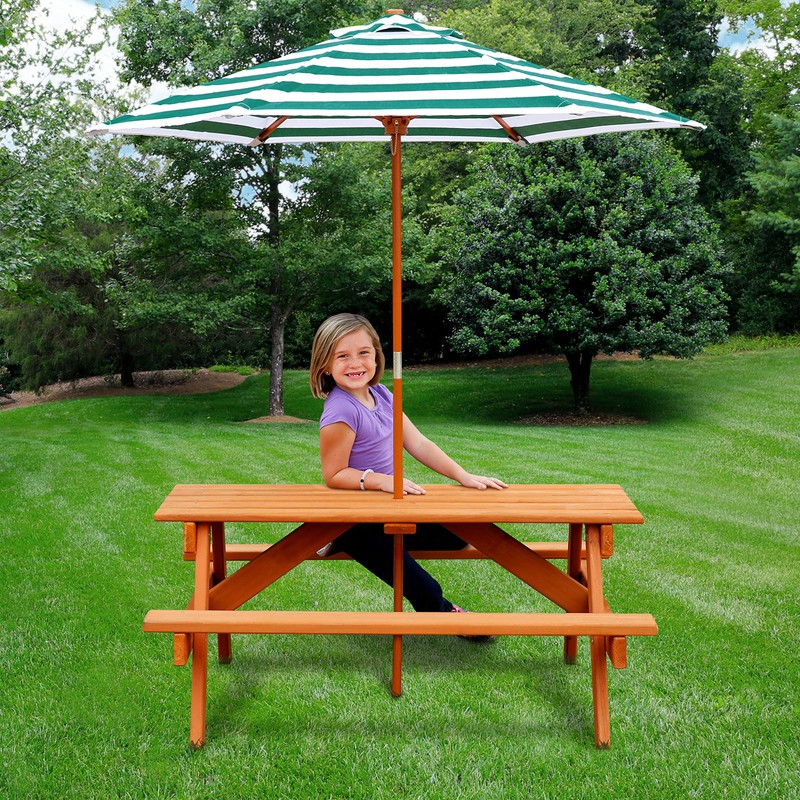 Gorilla Playsets 02-3003 Children's Outdoor Wooden Picnic Table with Umbrella,