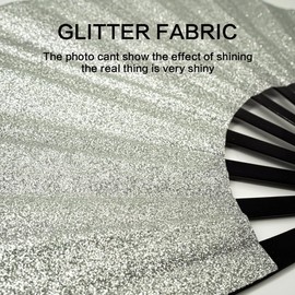 Raveahem Glitter Large Rave Folding Clack Hand Fan with Holster for Men Women Handheld Fan for EDM,Festival,Club,Party,Dance (Silver, 11")