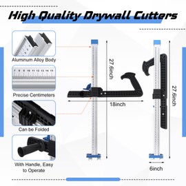 Leriton Drywall Cutting Tool Foldable Drywall Cutter with 10 Pcs Spare Blade, Double Sided Blade Cutter, Freely Adjustable, Aluminum Alloy Multifunction Safe Efficient Cutout Tool, 27.6 Inch