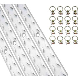 Mytee Products Heavy Duty Aluminum 6ft L-Track (4 Pcs) w/L-Track Stud Stainless Steel Ring (16 Pcs) Tie Down System for Enclosed Trailers and Cargo Vans