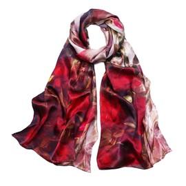 Smi&Love Women's Mulberry Silk Scarf Floral Print Satin Long Scarf Wrap Shawl (Hsly01), 170cm*53cm