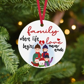 Family Christmas Ornament Ceramic Ornament Christmas Tree Decoration Birthday Gift for Family Dad Mom Daughter Son Aunt Grandma Grandpa Best Thank You Gift for Family Members