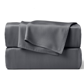 STYLINEN 100% Tencel Sheets Queen Size Bed Sheets 4pc Set, 100% Eucalyptus Lyocell Sheets Set, Silky Soft & Smooth, Breathable, 16" Deep Pockets, 1 Fitted, 1 Flat, 2 Pillowcases (Queen, Charcoal)