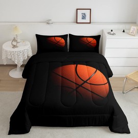 Castle Fairy Queen Size Basketball Comforter Set for Boys Kids Teens,Ultra Soft Microfiber Sports Theme Black and Orange Basketball Bedding Sets with 1 Comforter and 2 Pillowcases