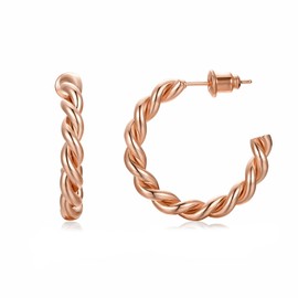 Cocadant Twisted Rose 14K Gold Hoop Earrings for Women,Sterling Silver Post Hypoallergenic Rope Earrings Thick Open Small Hoop Earrings Lightweight