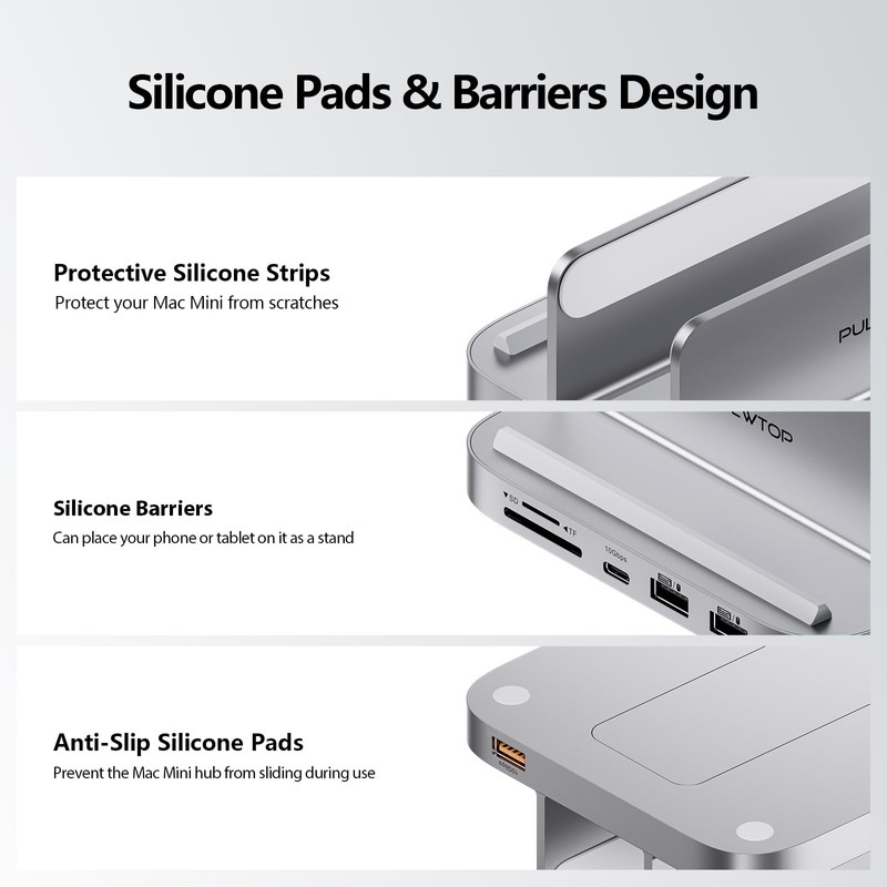 PULWTOP USB-C Stand Hub with SSD Enclosure for Mac Mini,