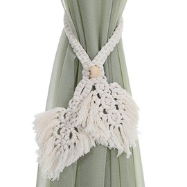 2 Pack Knitting Cotton Curtain Tie Backs,Ymapinc Outdoor Curtain Tiebacks with Three-Level Adjustable Natural Wood Beads Art Nouveau Farmhouse Theme Decorative