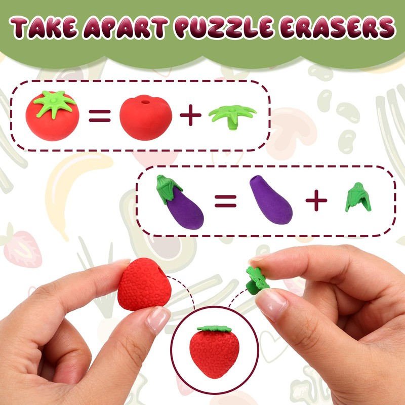 24 Pcs Mini Fruit Vegetable Erasers, 3D Fruit Pencil Erasers,