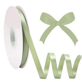 POPOYU Satin Ribbon 6 mm Sage Green, Sage Green Ribbon 6 mm Natural, 91 m Thin Gift Ribbon, Gift Ribbon and Bows for Gifts, Crafts, Hair, Easter, Christmas, Wedding, Balloons