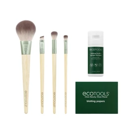 EcoTools Limited Edition Merry Must-Haves Kit, Face & Eyeshadow Makeup Brushes, Brush Shampoo & Cleanser, Matte Makeup Blotting Paper, Eco-Friendly, 6 Piece Gift Set
