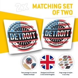 Square Stickers (Set of 2) 7.5cm - Detroit USA American Flag Travel Fun Decals for Laptops,Tablets,Luggage,Scrap Booking,Fridges, #6055