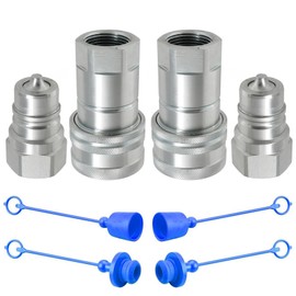 Cplbrb 1/2" Ag ISO 7241-B Hydraulic Quick Connect Couplers with Dust Caps,Quick Disconnect Coupling Poppet Pioneer Style, 1/2" NPT Thread & Body Tractor Hydraulic Coupler-2 Sets