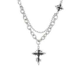 KONFEN Men's Cross Necklace, Cross Pendant Necklace with Chain, Rhinestone Christianity Jewellery for Man/Women, Gift for Birthday/Christmas/Easter/Thanksgiving Day, Silver, Titanium Steel + Alloy