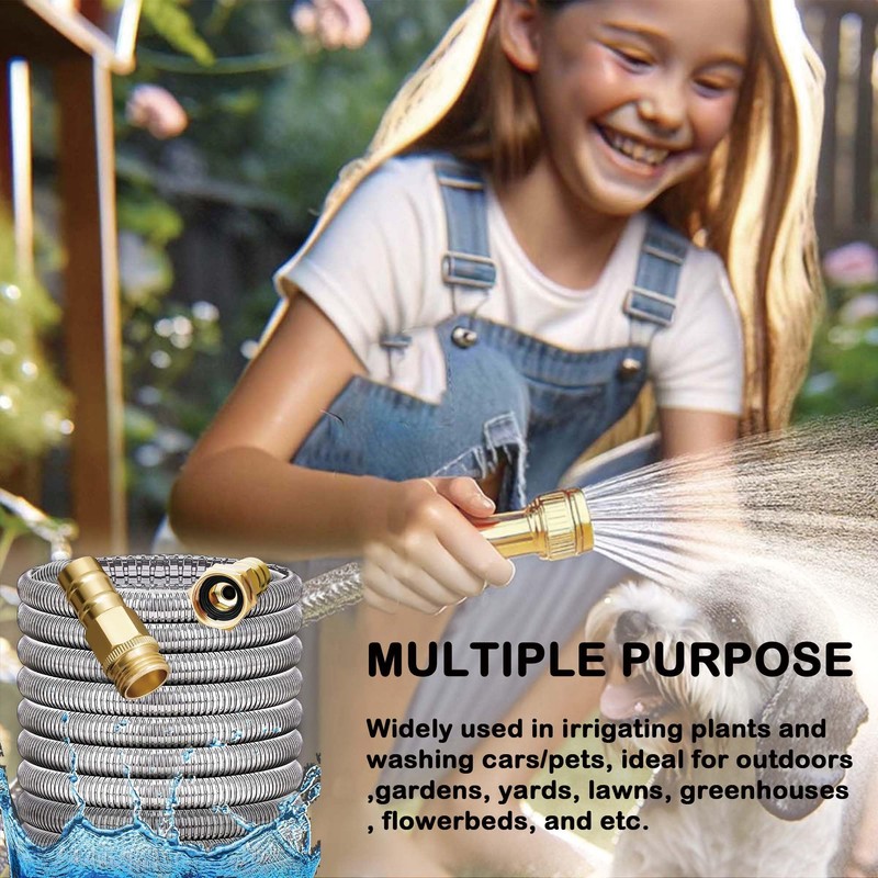 FangFarm Flexible Metal Garden Hose: 150ft Stainless Steel Water Hose
