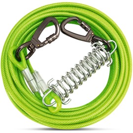 Tie Out Leads for Dogs, Lead with Shock-Absorbing Spring, 3-15 m, Yard Lead for Dogs, Dog Lead for the Yard (Green, 9 m