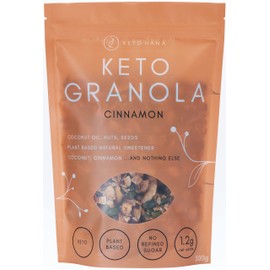 Keto Hana Cinnamon Breakfast, Snacking Granola, Just 1.2g Net Carbs, High Protein, Healthy Keto Diet Granola (Two 300g/0.6lbs Bags)