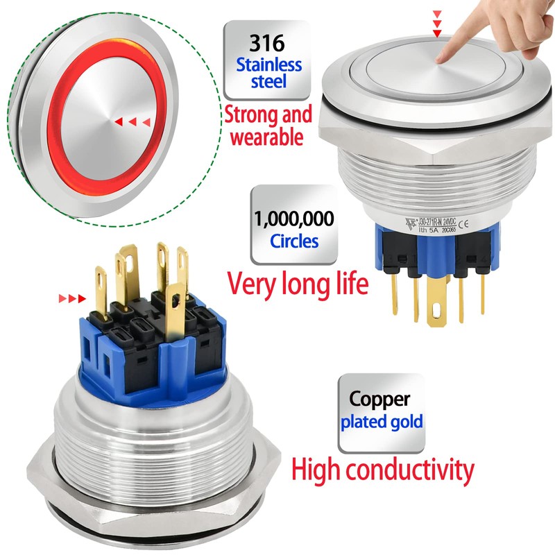 30mm Latching Push Button Switch Big Button Switches DPDT/SPDT Waterproof