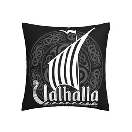 Pillow Covers Scandinavian Viking Dragon Ship Valhalla Inscription Decorative Pillow Covers 18x18 Inch Square Cushion Covers for Living Room Sofa Couch Bed 1 Piece