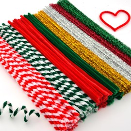 Hapeper 200 Pieces Christmas Pipe Cleaners Glitter Chenille Stems for Arts Crafts Projects Supplies, 8 Colors