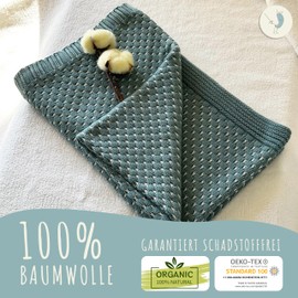 Baby Blanket Made of 100% Cotton, Green Knitted, 80 x 100 cm, Oeko-Tex Standard 100, Soft Cuddly Blanket in Gift Box, Cuddly Blanket for Boys and Girls, First Equipment Baby, Gift for Birth