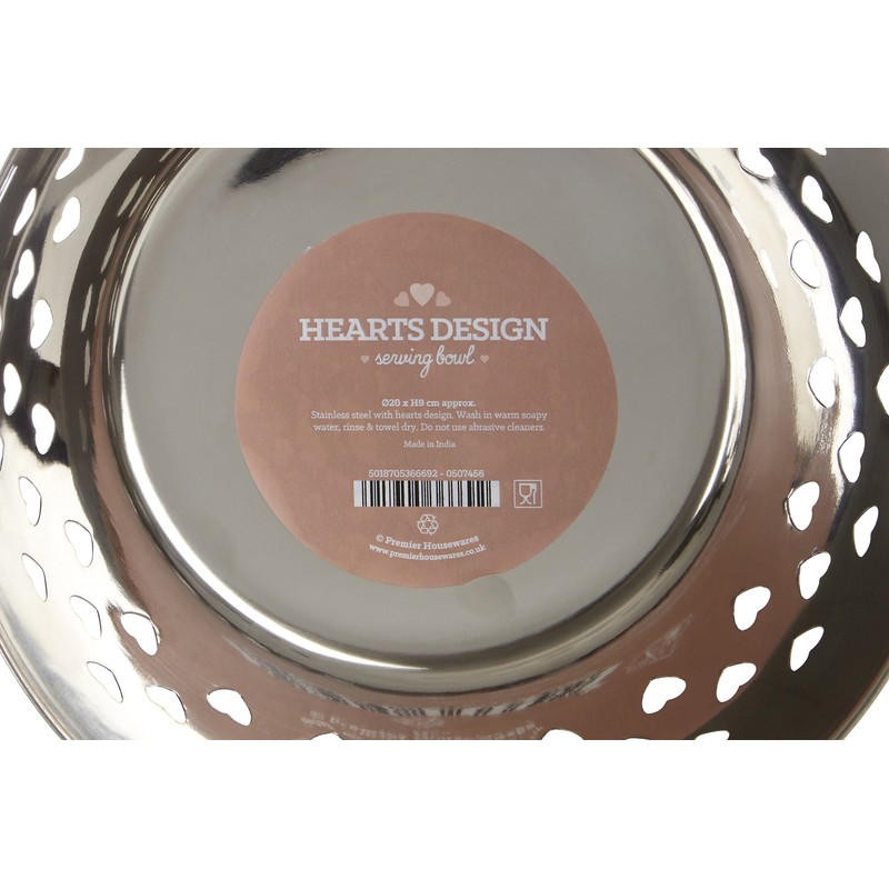 Premier Housewares Bowl with Hearts Design, Cream