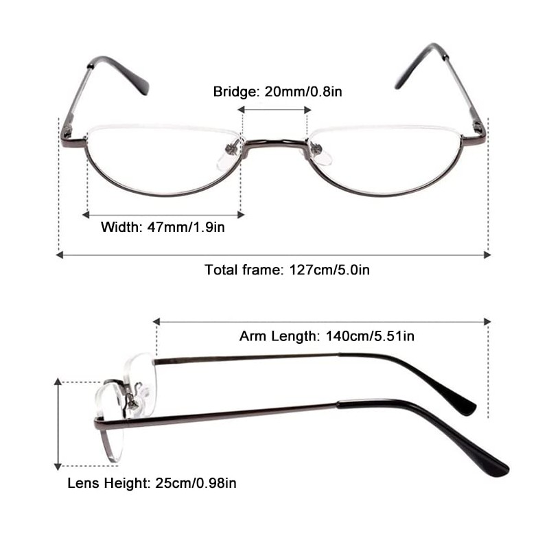 REAVEE 2 Pack Retro Designer Half Moon Reading Glasses Women