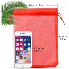 ANZNKU 100 Pack Red Organza Bags 6x9 inches Mesh Bags Drawstring, Gift Bag for Party Favor Christmas Wedding Mesh Festival Makeup