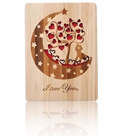 Wooden Anniversary Card,Moon card,Happy Valentines Day Christmas Birthday Anniversary Ideas, Her Him Boyfriend Girlfriend 1st Wedding Gifts Wooden Greeting Wooden Love Cards