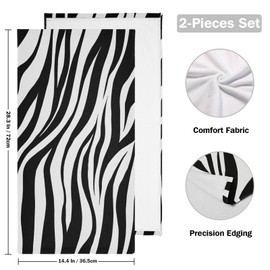 COVASA Zebra Print Hand Towels for Bathroom Set of 2,Soft Absorbent Black White Striped Animal Skin Modern Abstract Kitchen Dish Towels,Decorative Guest Bathroom Towels for Face,Gym,Shower 14"x28"