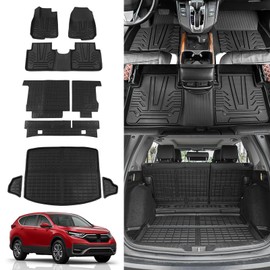 Rongtaod Floor Mats Compatible with 2017-2022 Honda CRV Cargo Mat Cargo Liner Trunk Mat Back Seat Cover Protector 2021 CR-V Accessories (Trunk Mats+Backrest Mats+Floor Mats)