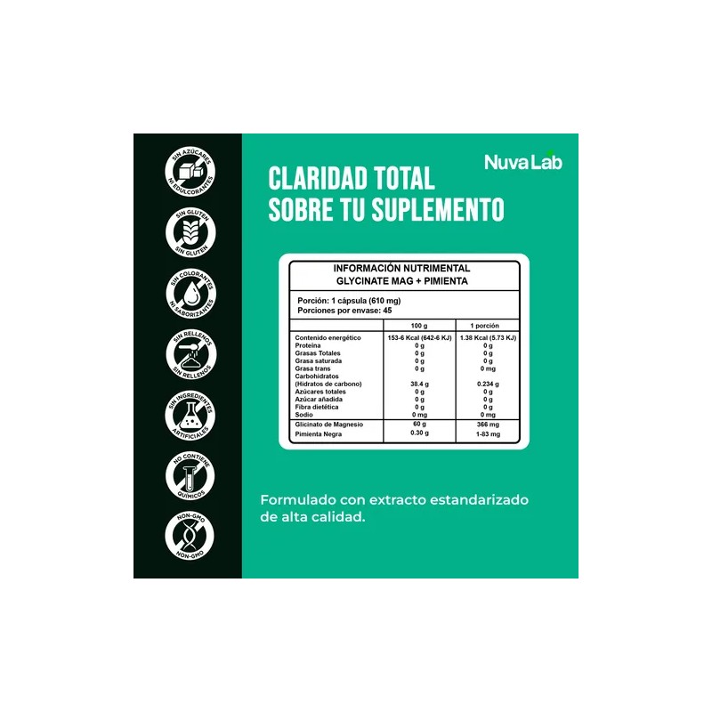 Glicinato Magnesio Pimienta Negra Caps 610mg Nuvalab