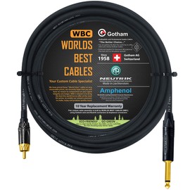 WORLDS BEST CABLES 20 Foot – TS to RCA Cable – Gotham GAC-1 Ultra Pro Low- Capacitance Instrument Cable & Neutrik NP2X-B & Amphenol ACPL-CBK Gold Plugs - Custom Made